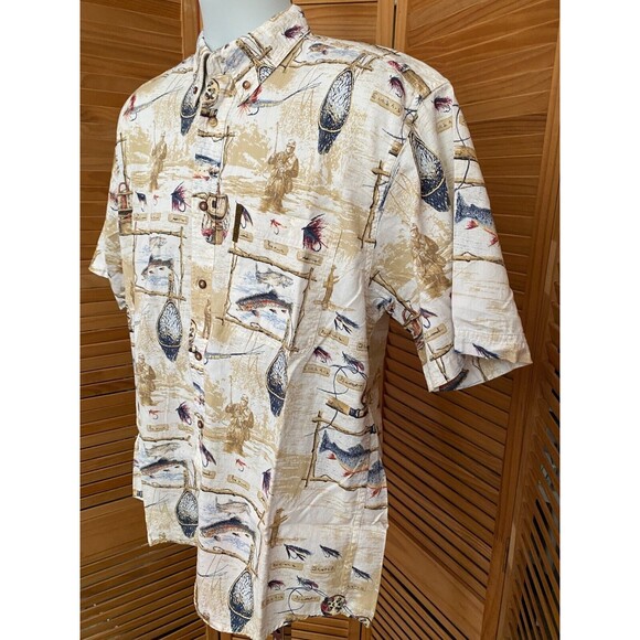 North River Outfitters S/S Fishing Scene Print Button-Down Shirt Size Medium - Picture 2 of 5